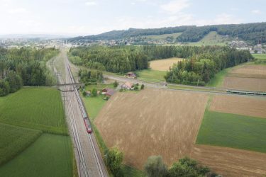 Blick von Allmendingen Richtung Hüenliwald und Gümligen. (Visualisierung: SBB)