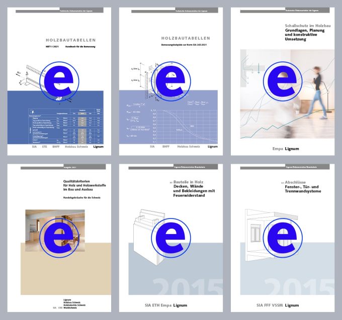 Zum Start im Herbst 2023 umfasst das Angebot an Lignum-E-Books die Holzbautabellen mit Beispielsammlung, die zehn Teile der Lignum-Dokumentation Brandschutz, die neue Dokumentation Schallschutz sowie die Holzhandelsgebräuche für Roh- und Schnittholz. (Visualisierung: Lignum)